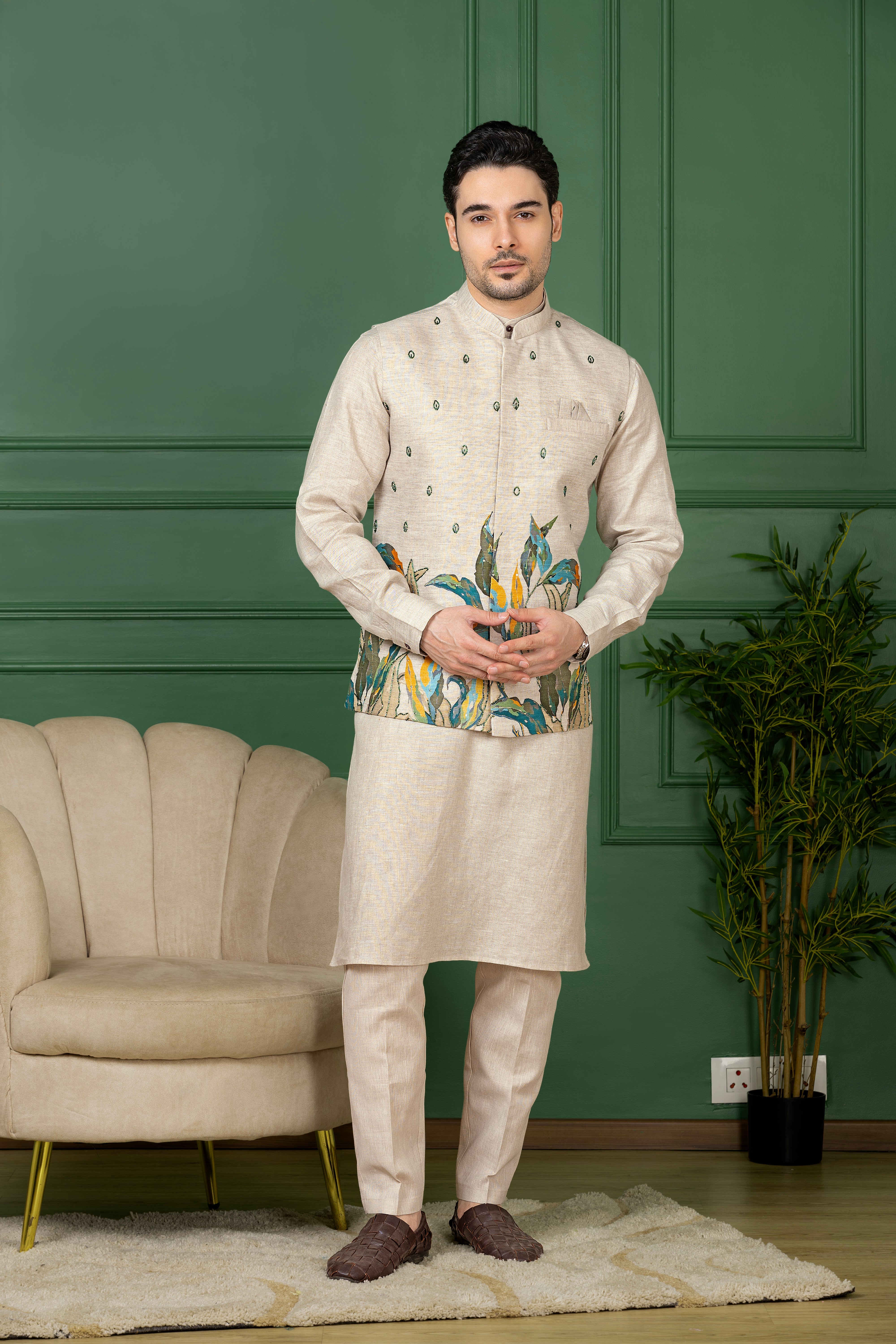 Buy Printed Jacket Kurta Men