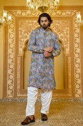 Royal Blue Embroidered Floral Kurta Set