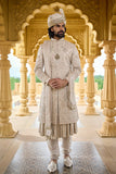 Beige Gold Jardozi Sherwani with Pearl Handwork