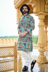 Royal Green Heritage Kurta With Motif Detailing
