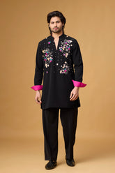 Obsidian Bloom Embroidered Kurta Set for Men | Mahavir NX