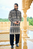 Black Mirror & Gold Zari Embroidered Kurta Set