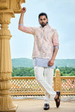 Peach Blue Shaded Floral Embroidered Nehru Jacket Set
