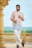 Peach Blue Shaded Floral Embroidered Nehru Jacket Set