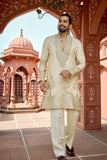 Royal Cream Zari Embroidered Kurta Pajama
