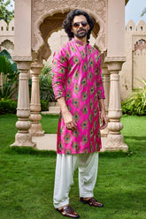 Hot Pink Peacock Feather Kurta Set