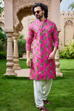 Hot Pink Peacock Feather Kurta Set