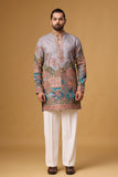 Lavender Grey Regal Heritage Scenic Kurta Set