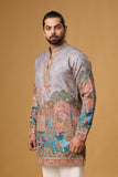 Lavender Grey Regal Heritage Scenic Kurta Set