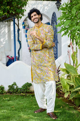 Yellow Paisley Embroidered Kurta