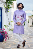 Lavender Silk Kurta Set with Floral Printed Jacket