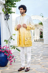 Yellow Ombre Indo-Western with Floral Hand Work