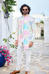 Pastel Floral Printed Indo-Western for Men