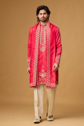 Coral Regal Embroidered Kurta with Heritage Stole for Men | Mahavir NX