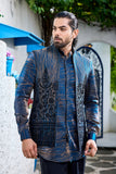 Royal Blue Open Jacket Kurta Set with Metallic Detailing