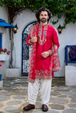 Dark Pink Floral Embroidered Kurta Set with Dupatta