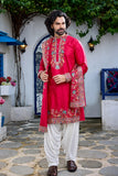 Dark Pink Floral Embroidered Kurta Set with Dupatta