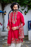 Dark Pink Floral Embroidered Kurta Set with Dupatta