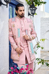 Blush Pink Embroidered Indo-Western for Men