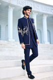 Navy Blue Indo-Western with Multicolour Floral Embroidery