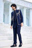 Navy Blue Indo-Western with Multicolour Floral Embroidery