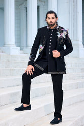 Blue Indo-Western with Multicolour Hand Embroidery