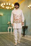 Natural Shade Linen Floral Jacket Kurta Set