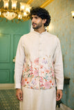 Natural Linen Floral Pastel Jacket Kurta Set