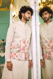 Natural Linen Floral Pastel Jacket Kurta Set