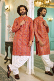 Orange Multicolour Embroidered Festive Kurta