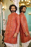 Orange Multicolour Embroidered Festive Kurta