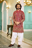 Regal Red Embroidered Kurta Pajama