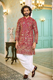 Regal Red Embroidered Kurta Pajama