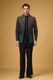 Midnight Teal Shimmer Embellished Indo-Western Ensemble