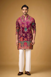 Regal Magenta Heritage Embroidered Kurta Set for Men | Mahavir NX