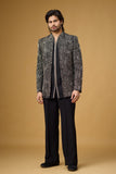Midnight Noir Antique Jacquard Indo-Western Ensemble