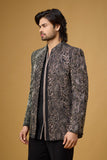 Midnight Noir Antique Jacquard Indo-Western Ensemble