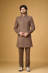Mocha Royale threadwork Indo-Western for men | Mahavir NX