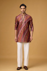 Burgundy Copper Striped Heritage Kurta Set for Men | Mahavir NX