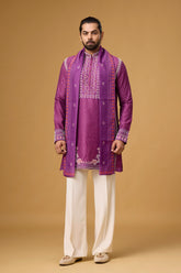 Royal Plum Printed Kurta with Heritage Stole for Men | Mahavir NX