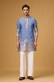 Regal Powder Blue Tree Motif Embroidered Kurta Set for Men | Mahavir NX