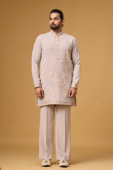 Ivory Botanical Embroidered Kurta Set for Men | Mahavir NX