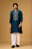 Midnight Teal Heritage Embroidered Kurta Set for Men | Mahavir NX