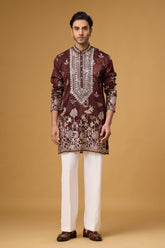 Royal Burgundy Gardenia Embroidered Kurta Set