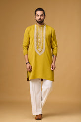 Mustard Royale Embroidered Kurta Set for Men | Mahavir NX
