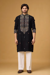 Midnight Black Heritage Embroidered Kurta Set
