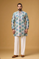 Azure Bloom Printed Jacquard Kurta Set