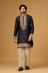 Black Heritage Goldwork Embroidered Kurta Set
