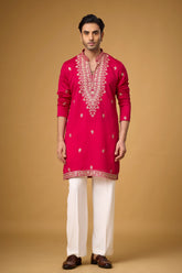 Ruby Magenta Heritage Embroidered Kurta Set for Men | Mahavir NX