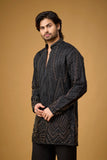 Midnight Black Geometric Embroidered Kurta Set
